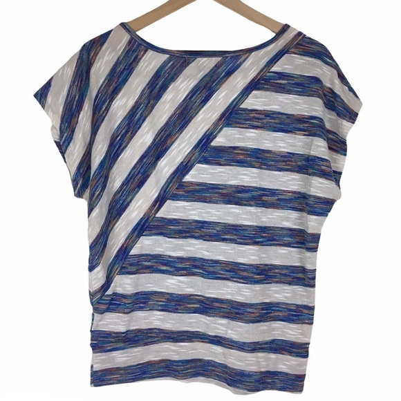 ABSOLUTELY FAMOUS Top Stripe Heathered Space Dye Asymmetrical Woven Size Medium - Picture 3 of 7